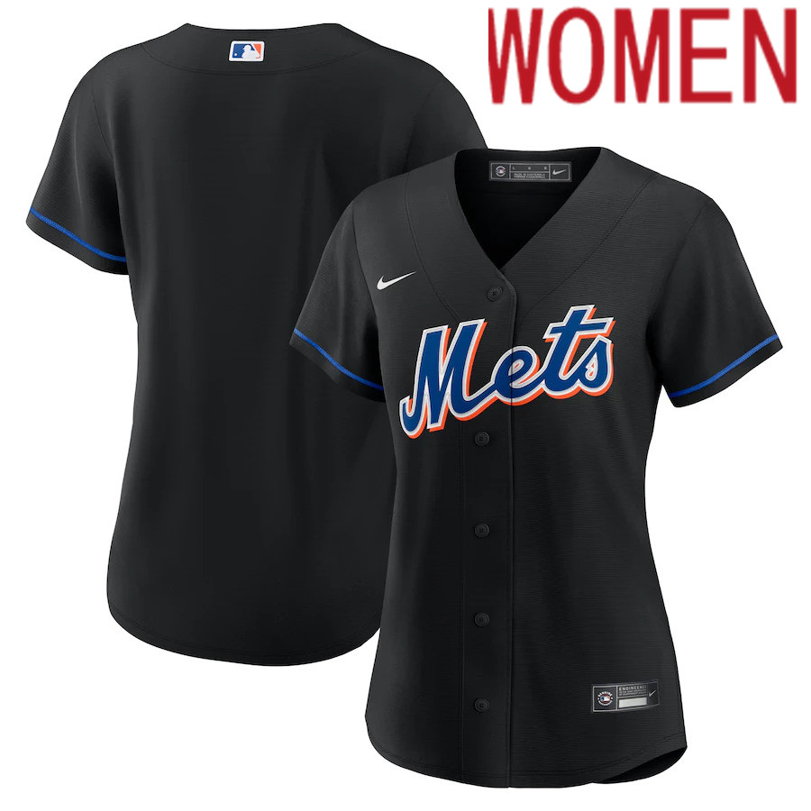 Custom Women New York Mets Blank Nike Black 2022 Alternate Replica Team MLB Jersey